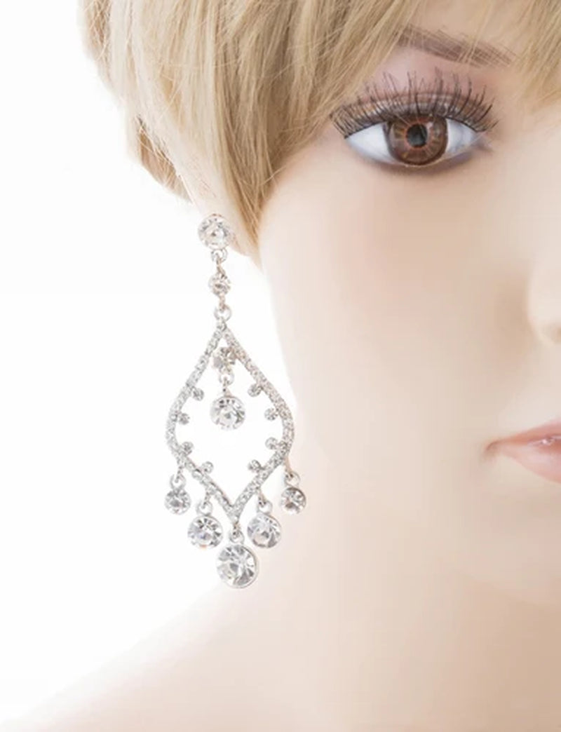 Bridal Wedding Jewelry Crystal Rhinestone Earrings Silver