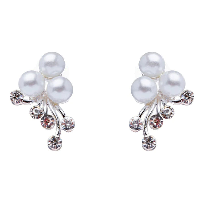 Bridal Wedding Jewelry Set Crystal Rhinestone Pearl Floral Vine Design Necklace
