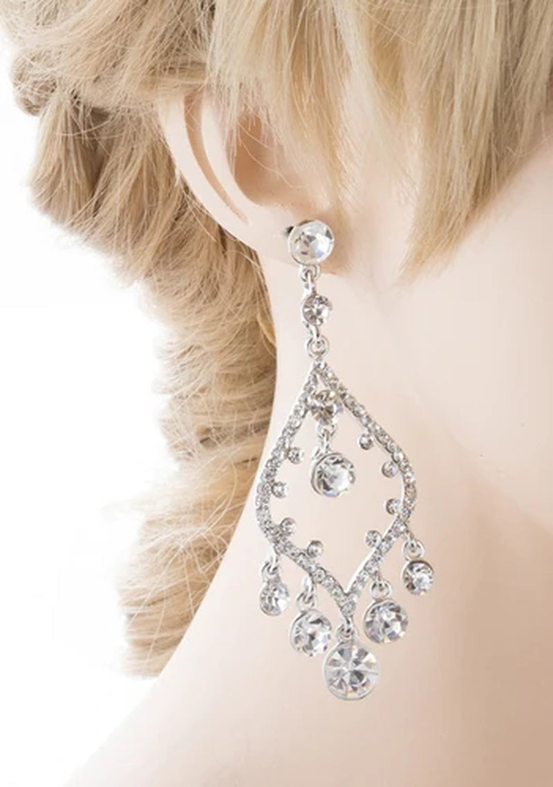 Bridal Wedding Jewelry Crystal Rhinestone Earrings Silver