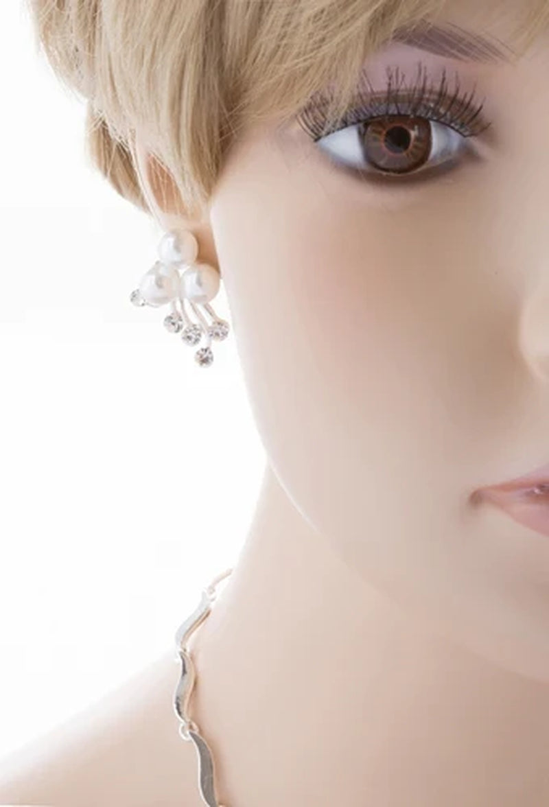 Bridal Wedding Jewelry Set Crystal Rhinestone Pearl Floral Vine Design Necklace